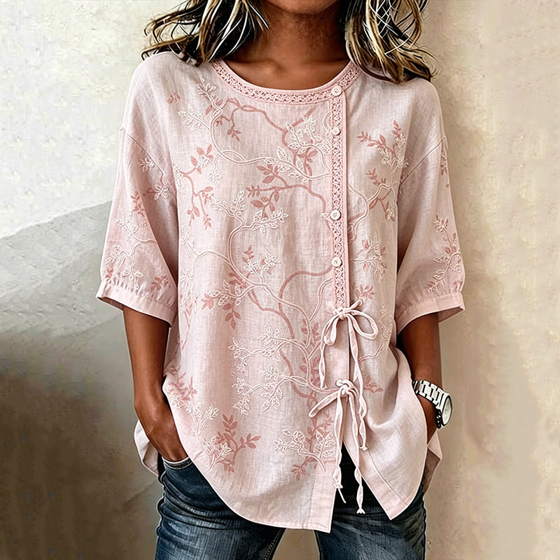 Flaminia | Blusa vintage con stampa a foglie