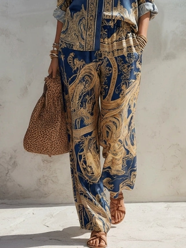 Caterina - Completo a due pezzi in raso blu navy