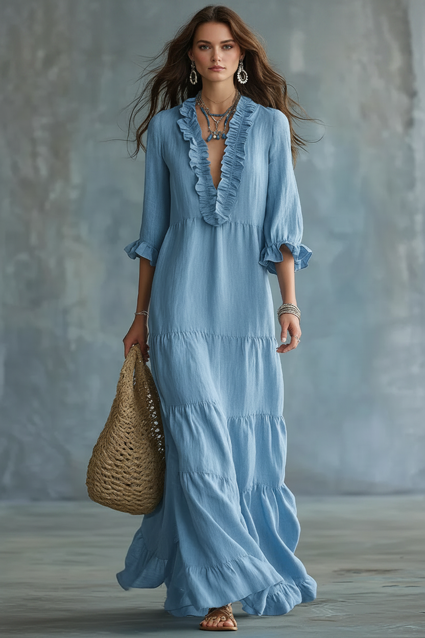 Vestido azul boho completo mejorado
