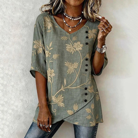 Rossella | Blusa floral con scollatura a V e mezza manica