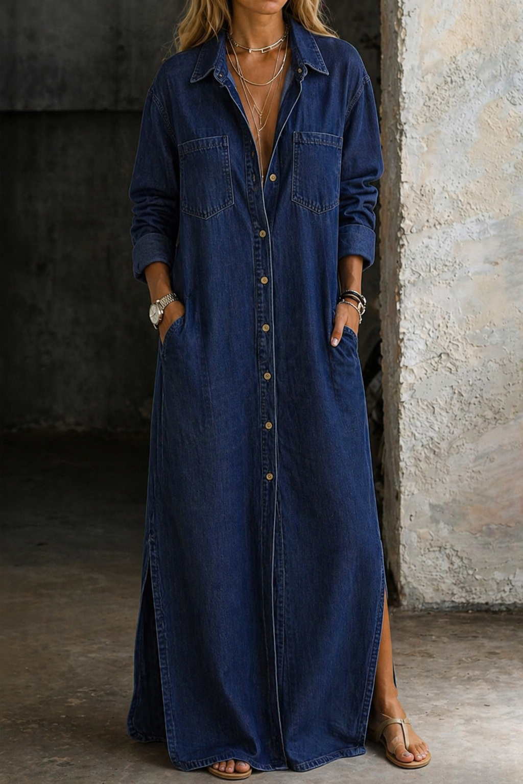 Maura - Abito chemisier in denim con bottoni frontali