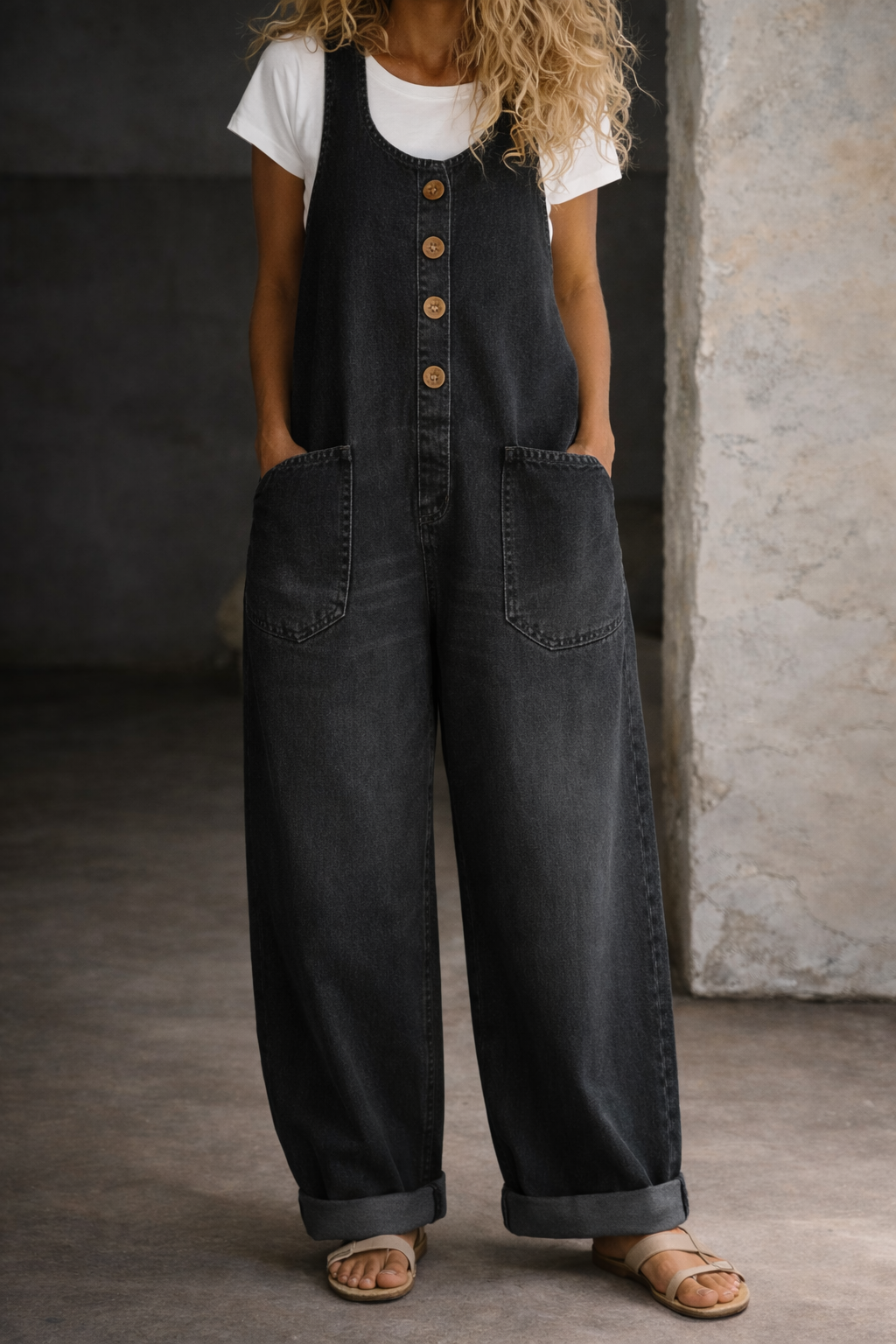 Bethany | Salopette in denim di cotone lavato in stile vintage