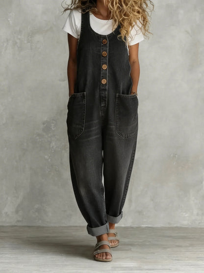 Giolia | Tuta in denim casual con bottoni e vestibilità relaxed