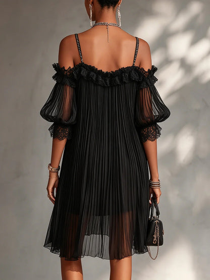 Vittoria | Miniabito nero in chiffon con spalle scoperte