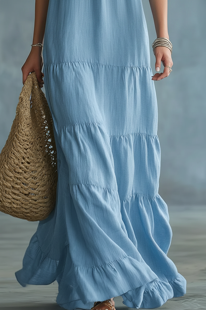Vestido azul boho falda mejorada